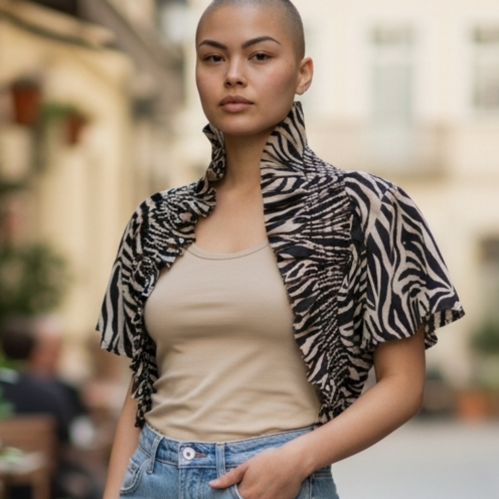 Zebra Print Ruffle Sleeve Top